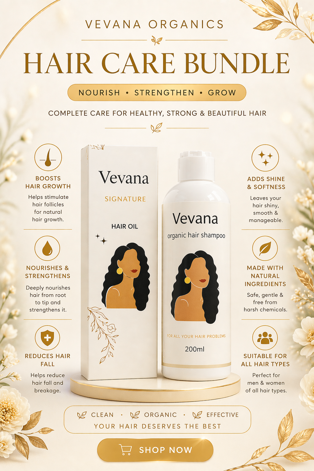 VEVANA Hair Recovery Bundle – Organic Hair Oil + Herbal Shampoo